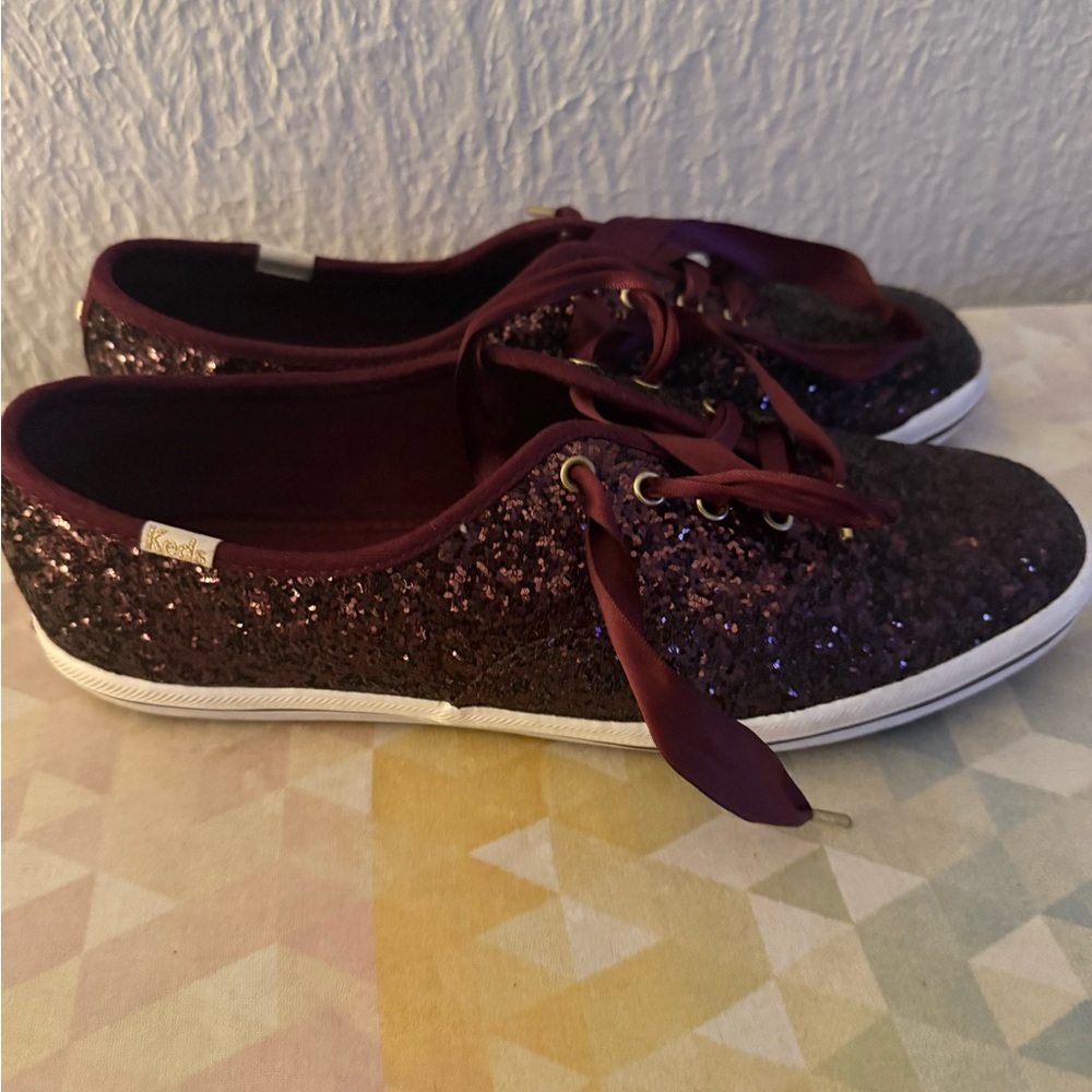 Keds Burgundy Glitter Sneakers with Satin Laces
